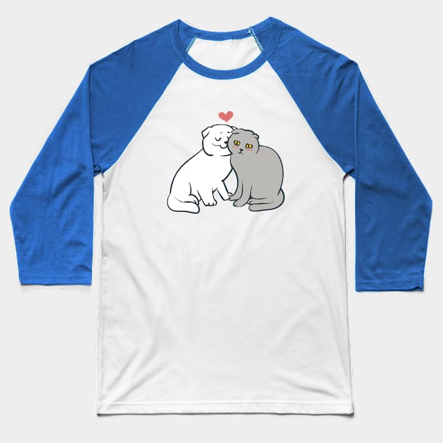 Scottish Fold Kisses Baseball T-Shirt by huebucket